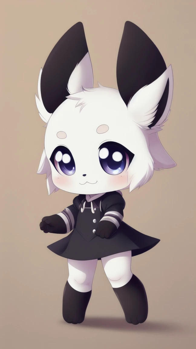 Cute, soft, creature, white ears, black body, chibi, 1 girl, solo, paws, magical, no panties, shading, clean