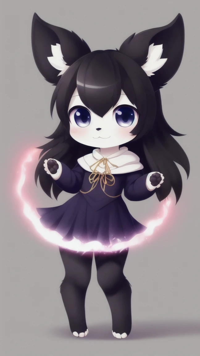 Cute, soft, creature, white ears, black body, chibi, 1 girl, solo, paws, magical, no panties, shading, clean