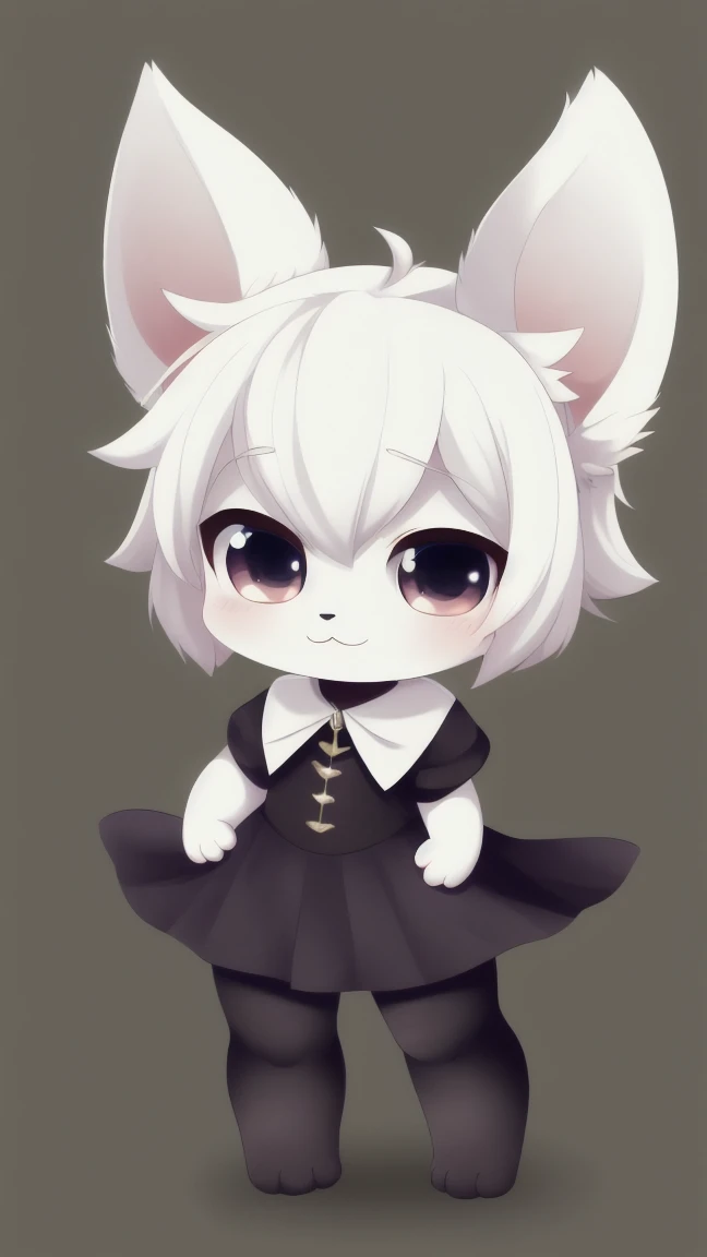 Cute, soft, creature, white ears, black body, chibi, 1 girl, solo, paws, magical, no panties, shading, clean