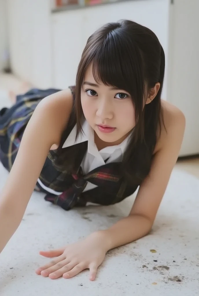 japanese, cute, , elementary school student, black hair, twin tails, small bust, naked, blush, tits