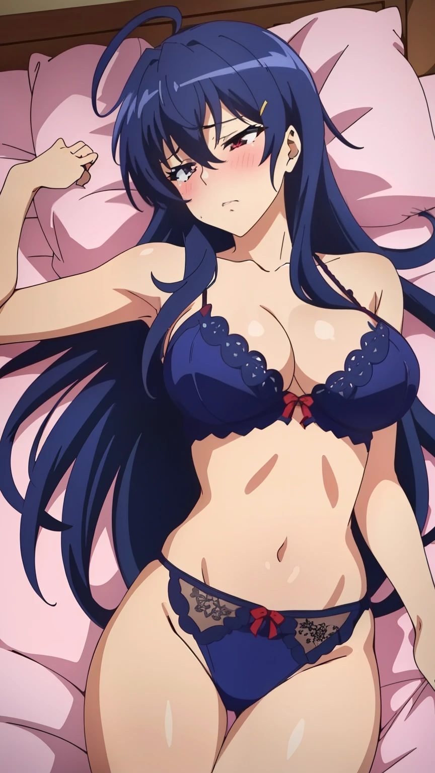 Yukinoshita Yukino , Body pillow,light blue lace bra,light blue panties,NSFW,whole body,backwards