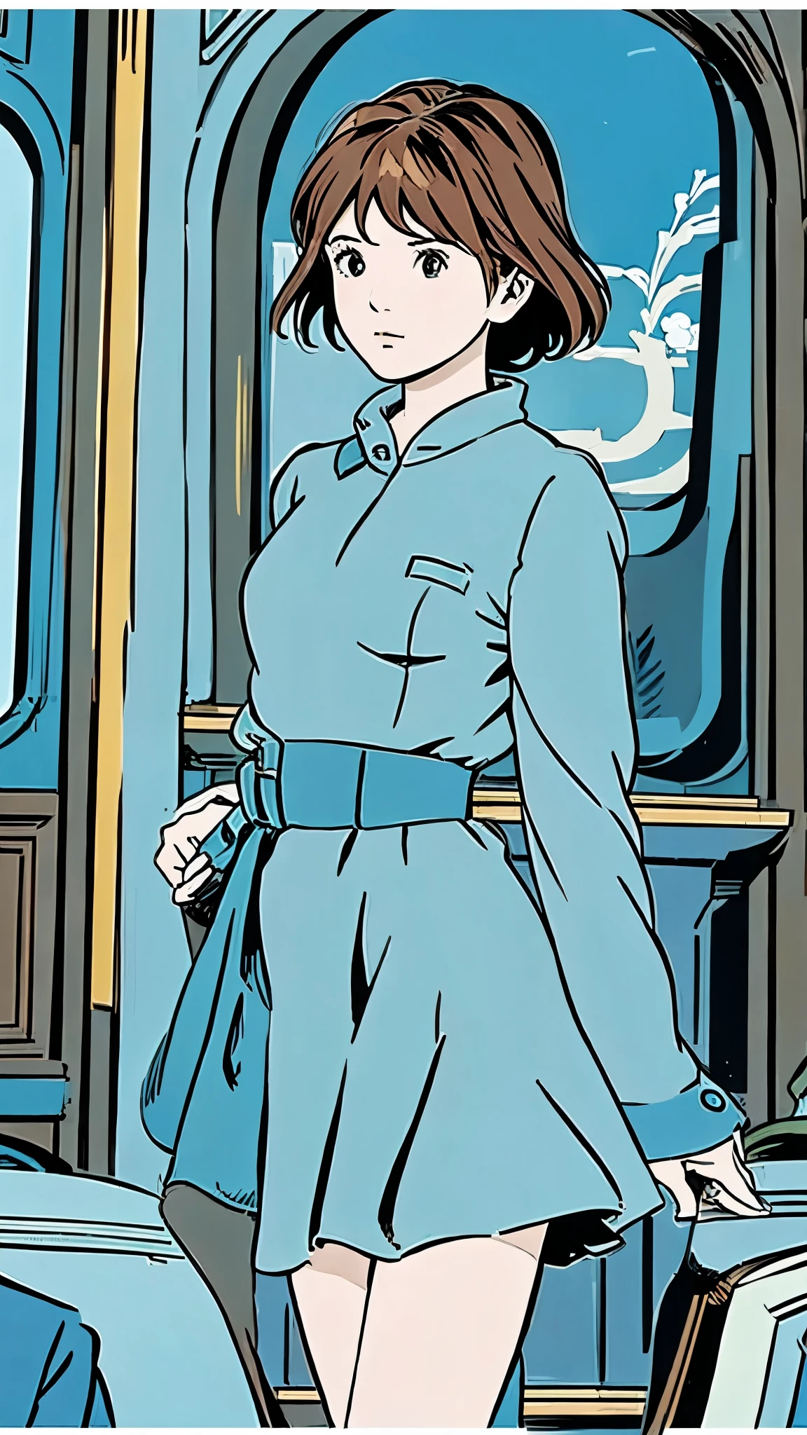 Famous Paintings、 best quality 、Nausicaa, 1girl 、 Blue Dress、 Long Sleeve 、Blue gloves、 spats、 Audience 、Moderate bust、Cloudy、 see who sees 、