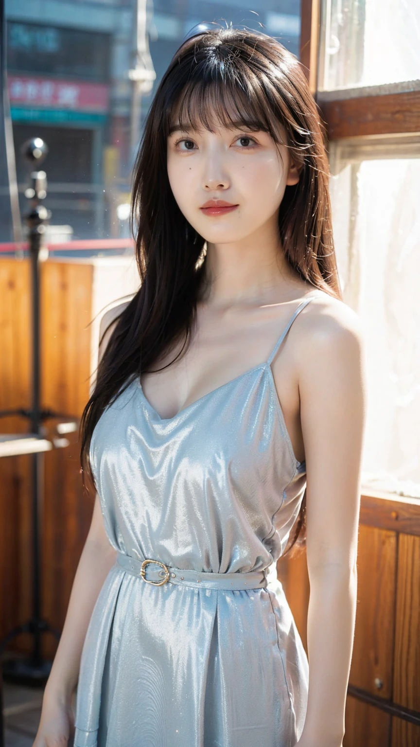 (Best quality), (reality, ảnh reality:1.3), (masterpiece:1.3), CG, unified, 8k, Great, Exquisite details, super detailed, High resolution, absurd

, (1 girl), solo, cute, sexy body, Youthful, (look at the viewer), (closed mouth:1.2), (medium chest), Abstract, extremely delicate and beautiful, extremely detailed, cô gái chi tiết đẹp, the most beautiful darkness, mắt và khuôn mặt extremely detailed, Nice detailed nose, Beautifully detailed hands, beautiful smooth glossy lips:0.8, ((oily body skin)), Dynamic lighting, ((Cinematic lighting)),

medium hair, wavy hair, side ponytail, Blonde, blue eyes, white dress, medium chest, narrow, sparkle, gorgeous face, (Elegant face)