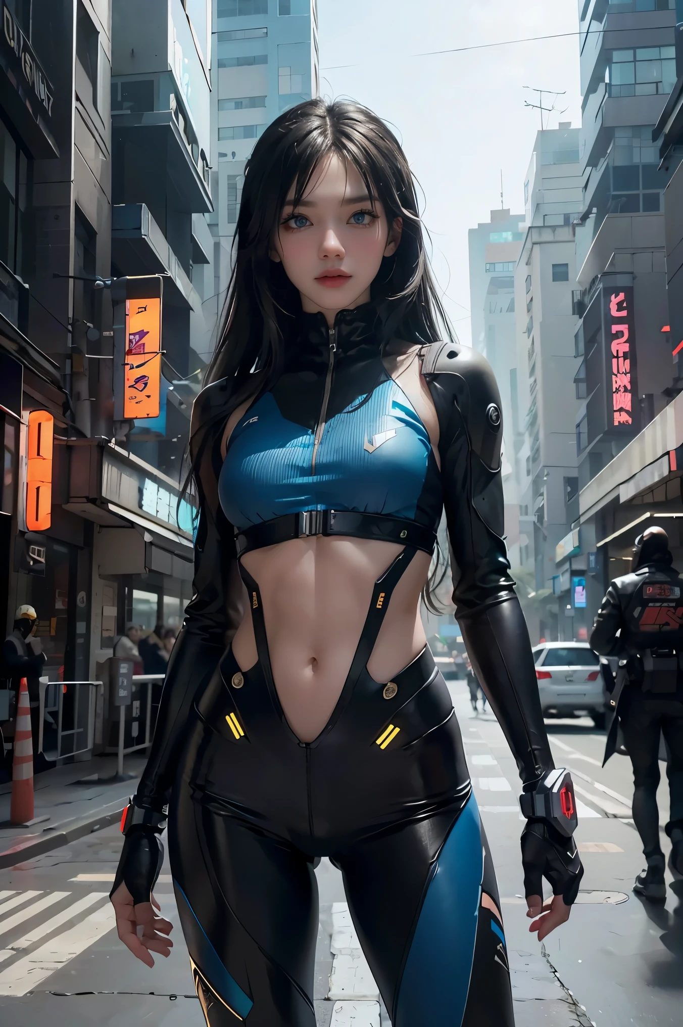 ((de primera calidad)), ((masterpiece)), (detalles:1.4), 。.。.3D, Ojos azules delgados、Falda corta con LED azul、Hermosa imagen de mujer cyberpunk,nffsw(high dynamic range),trazado de rayos,NVIDIA RTX,Hyper resolution,irreal 5,subsurface dispersion,Texturizado PBR,Process after,Anisotropy filtering,profundidad de campos,Maximum clarity and sharpness,Textura multicapa,Albedo and specular maps,Sombreado de superficie,Accurate simulation of interactions between light materials,proporciones perfectas,Octane representation,two tone lighting,Amplia apertura,ISO bajo、balance de blancos、regla de los tercios、8K CRUDO、