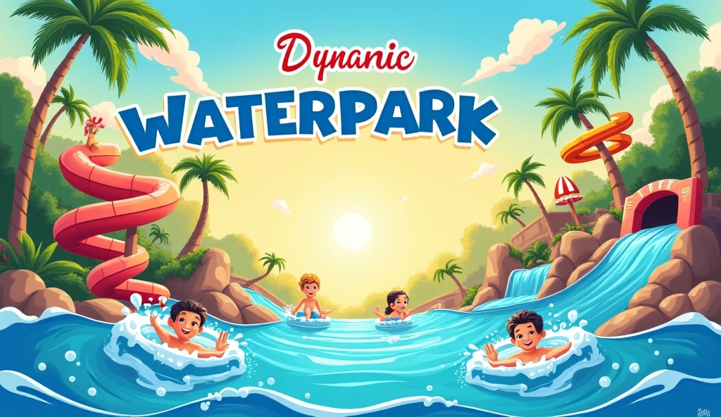 Make me a poster of the water park with: Main image Clear and concise title Complementary text Destination logo Contact information Call to action