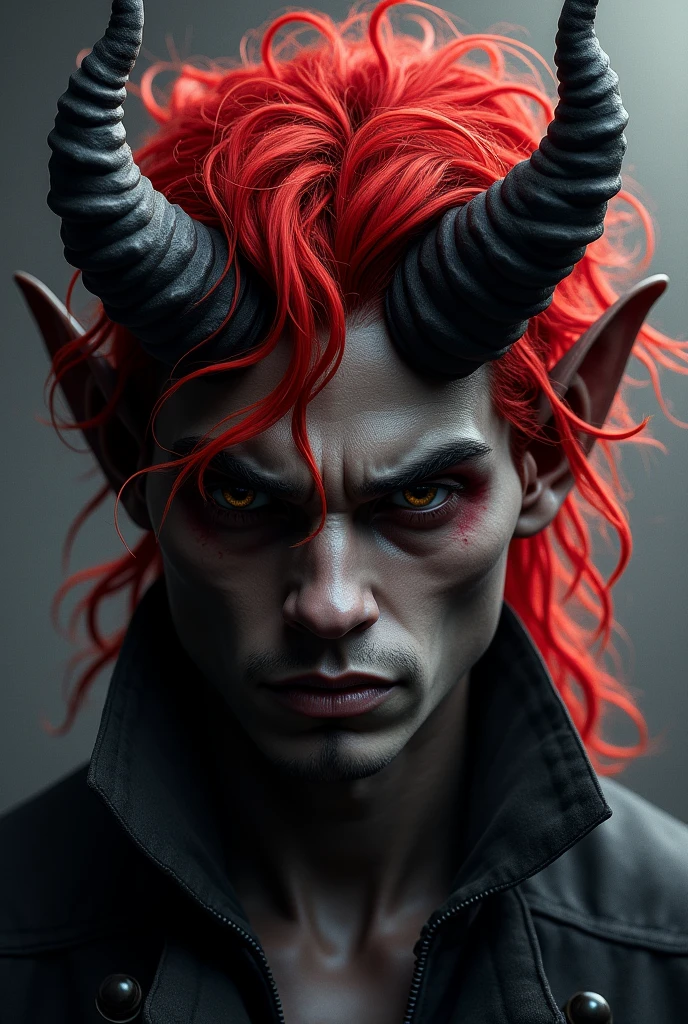 Red-white male demon with little horns and ghost body