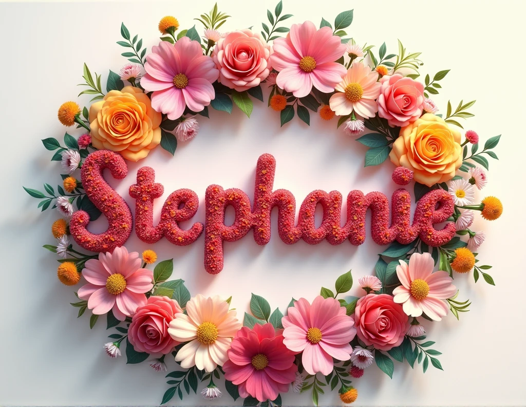 The name Stephanie surrounded by flowers around 