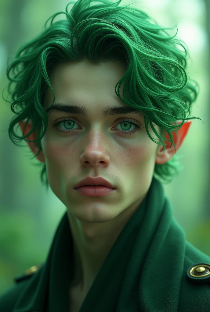 photorealistic, best quality, hyper detailed, handsome guy,  young man with green hair, green eyes  selfie photo, analog style, looking at viewer, skin texture, film grain, close up, ultra high res, best shadow, RAW, instagram LUT