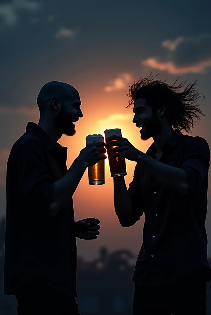 Character Gil brother away drinking beer and laughing a lot in the sky