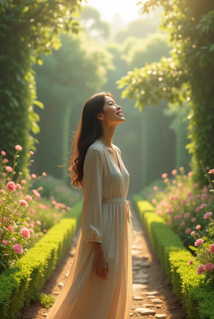 Person prostrate on their knees crying
Hands raised to the sky
In a garden 