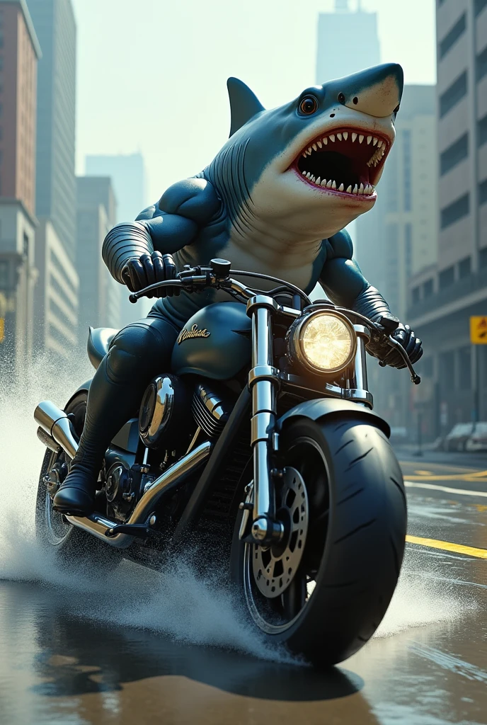 Shark Ridinga Motorcycle A shark in a motorcycle - SeaArt AI