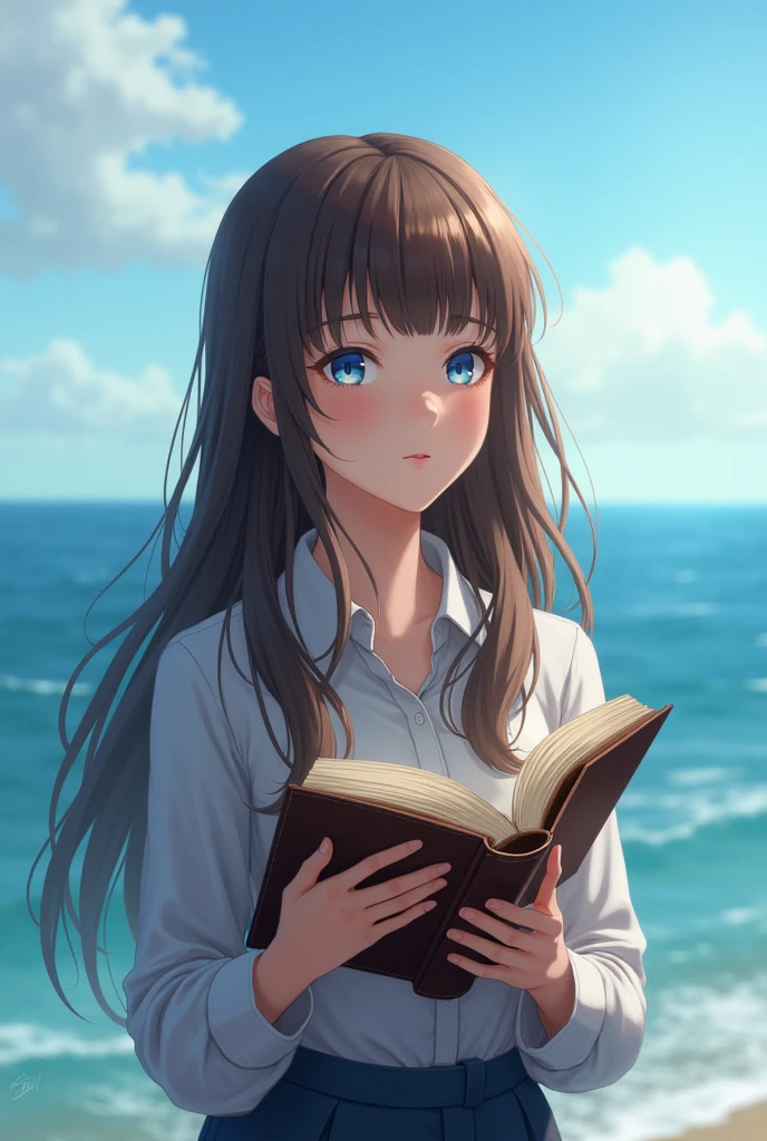 balloons，Winged little girl，sandbeach，blue-sky，baiyun，(Books:1.4)，Very many books，Super many books,Long brown hair, Floating hair, side locks, Beautiful detailed glass hair, Delicate beautiful face,Wearing glasses， Happy smile