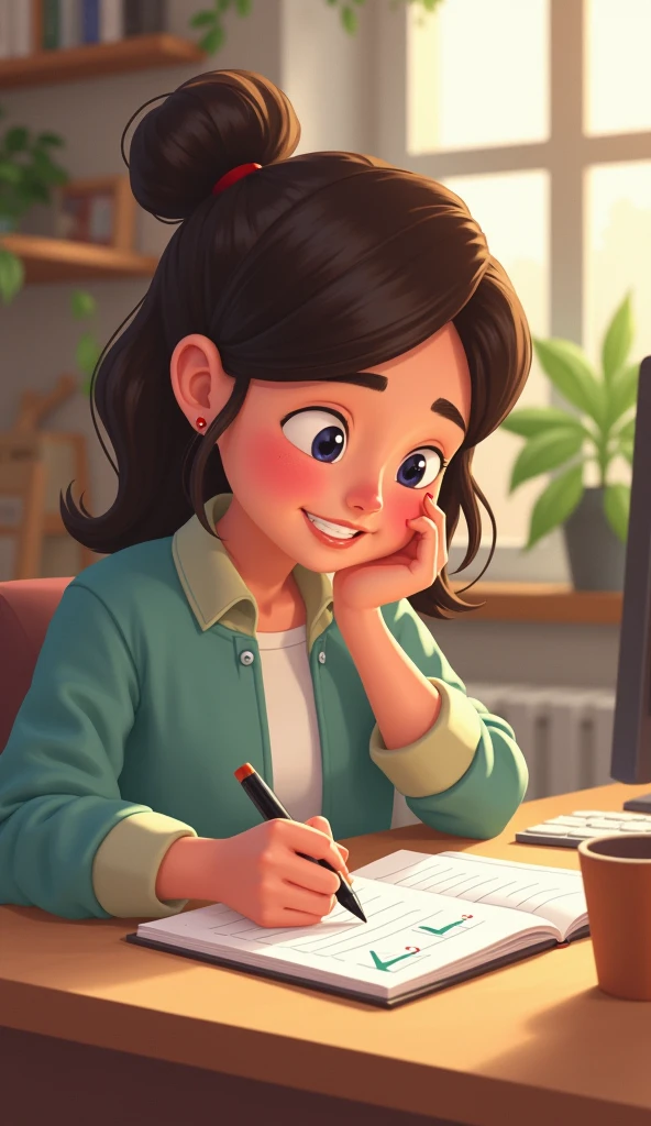 an image of a person carefully reviewing a bank statement, and a calculator next to it.(that the drawing style is not realistic but more animated and I want it to be well done?
