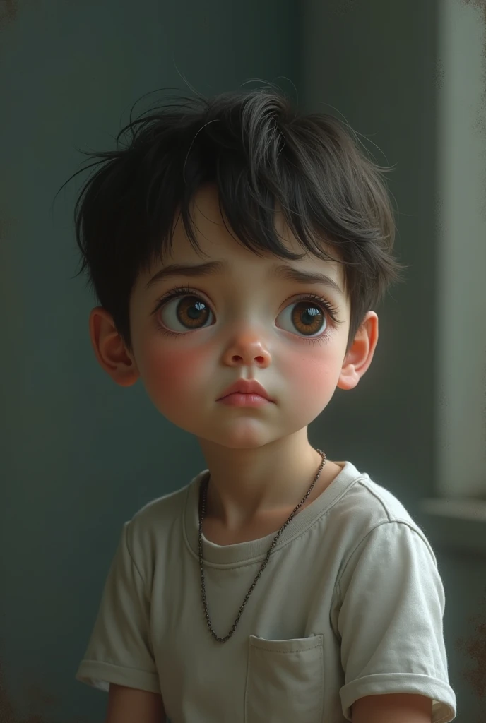 Age 1 boy realistic sad pose picture