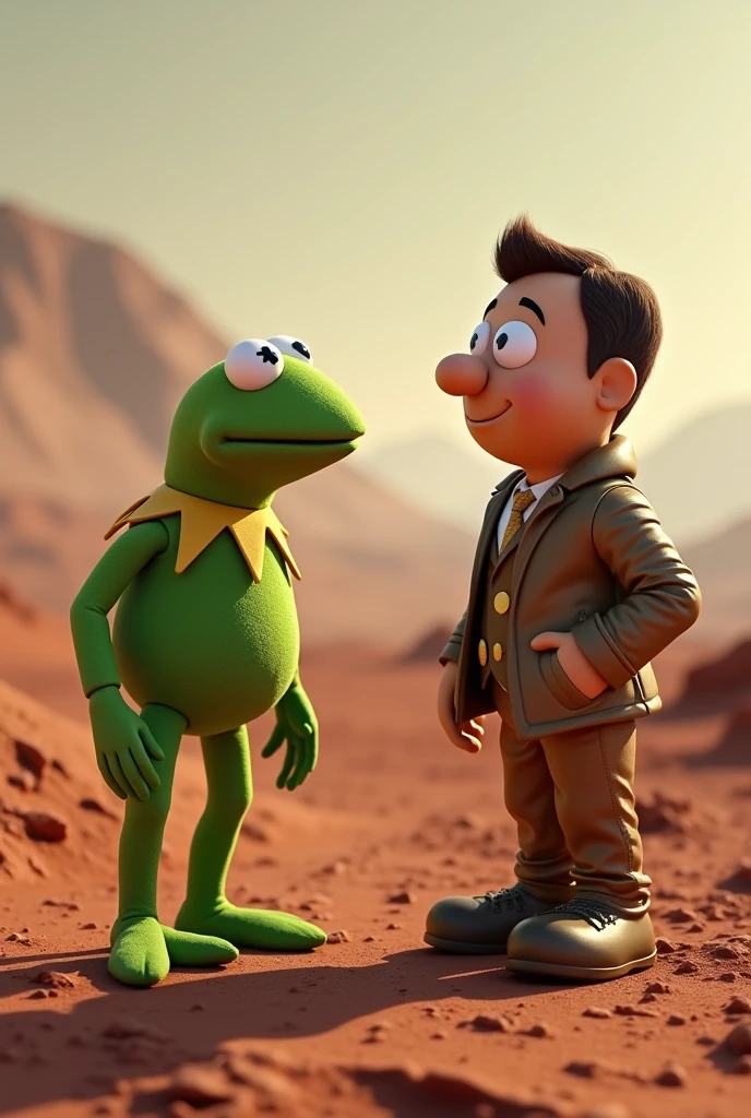 A GREEN ALIEN WHIT A CAP IN HIS HEAD BESIDES A MAN WITH A BROWN CAP, DISNEY PIXAR STYLE, HIGH QUALITY, BEST QUALITY
