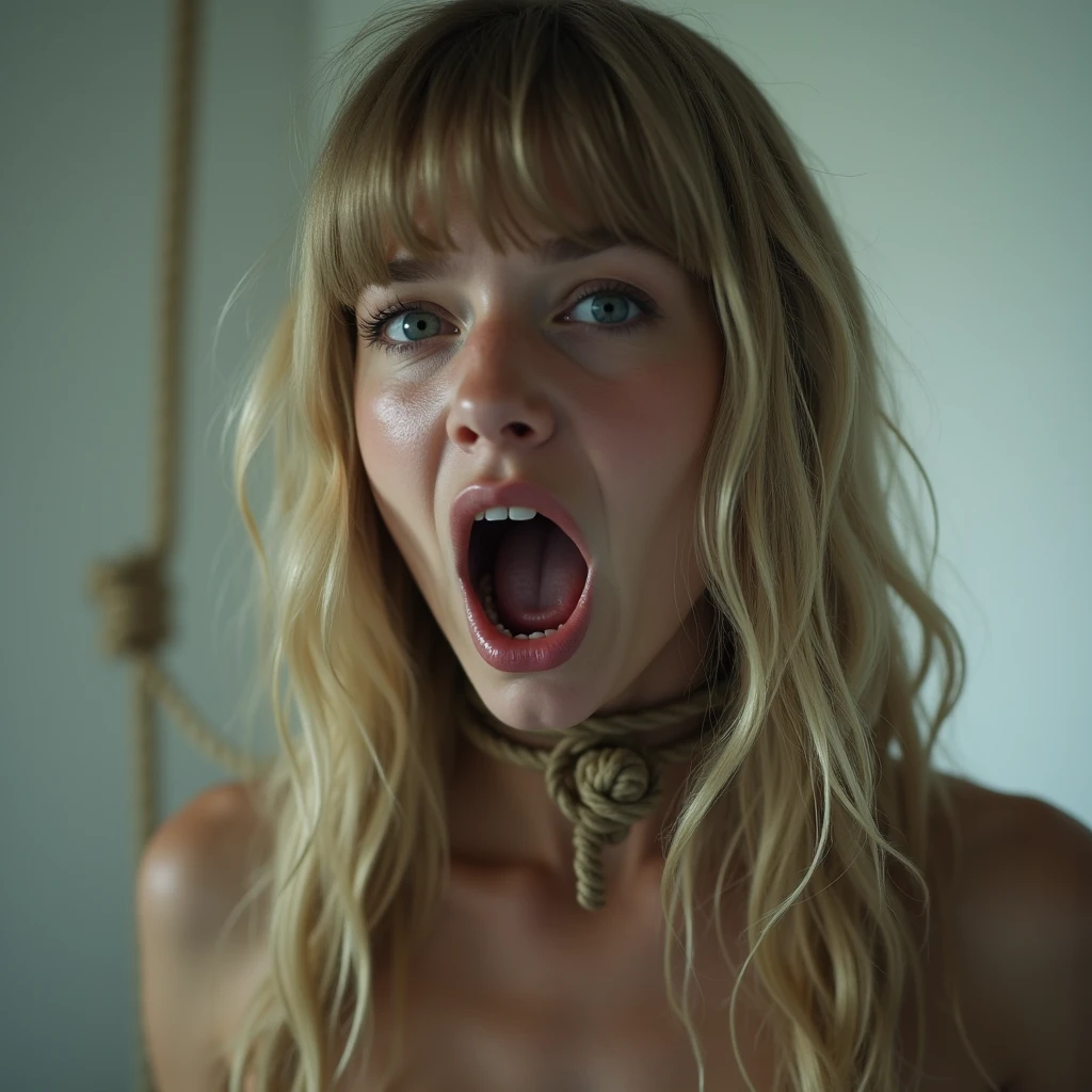 Baghera jones, baghz, blonde hair , , nude, pov spitroast blowjob, from above, angry, , in a gaming event stage, headset