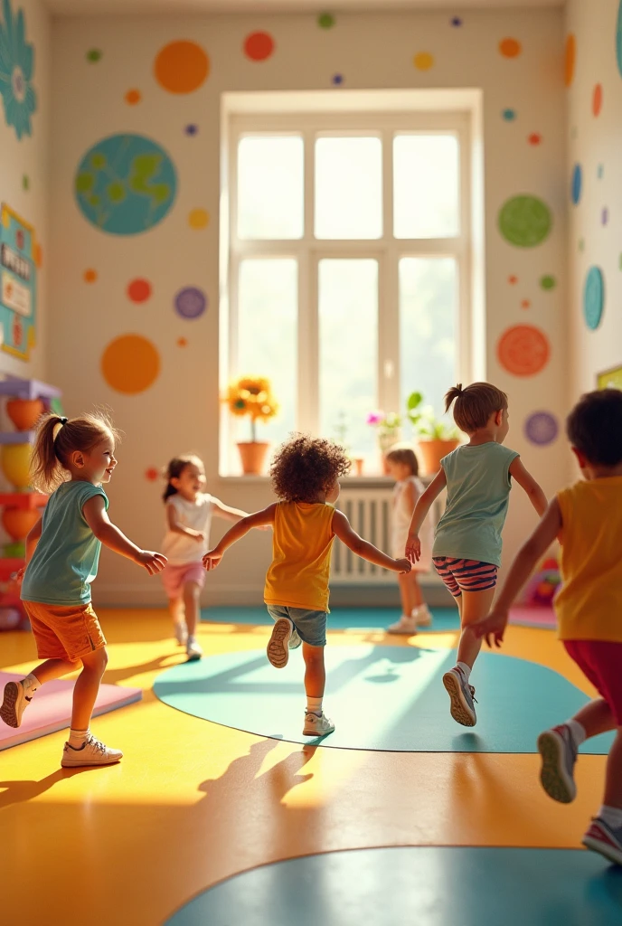 Mockup of preschool children doing physical education