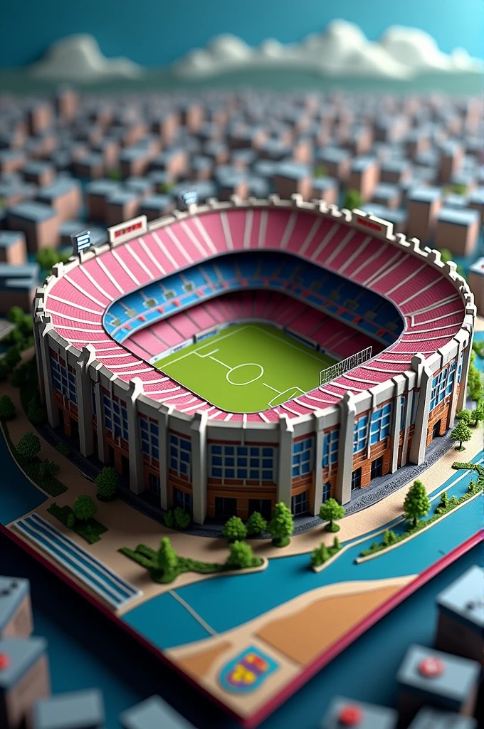  You can create a template to make a 3D foldable birthday card from Barcelona, Camp Nou stadium in 3D inside 