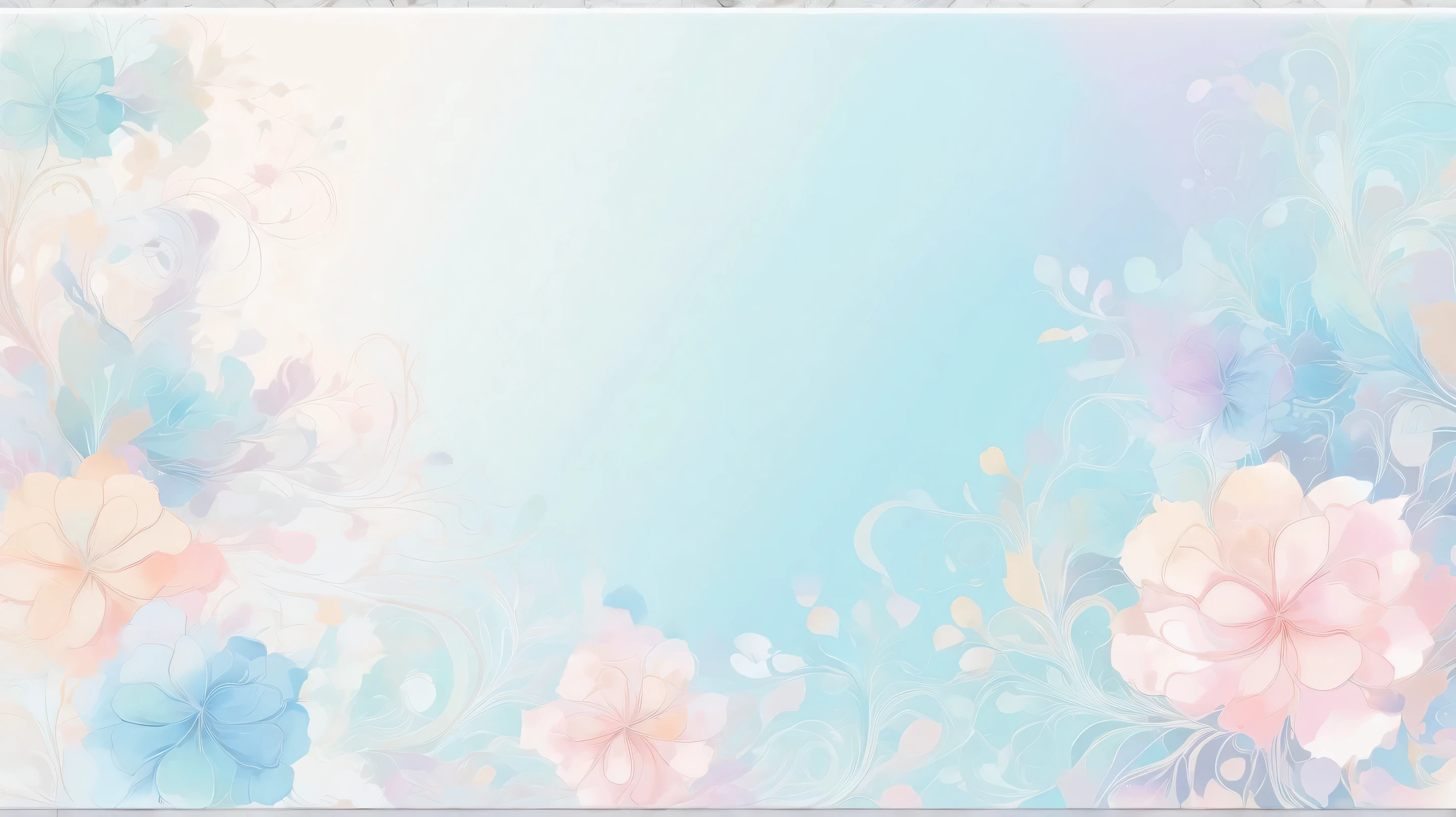  pale watercolor swirls。 with gentle pastel colors at the center 、 transparent light tones spread 。The background has a soft gradation 、light blue、Blue harmonizes 。 various sizes 、 bleeding outlines 。 with a soft and delicate atmosphere throughout 、 gentle and dreamy art style。