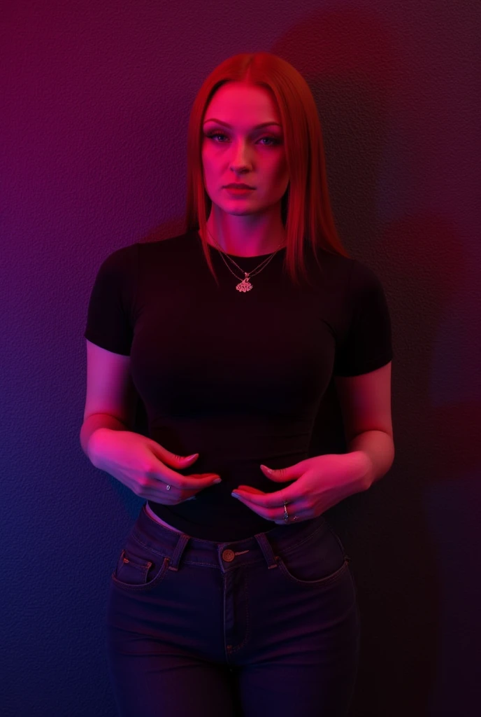 emmaleiah from USA, female, straight red hair, a woman wearing a tt0p and jeans, Cinematic photography, movie mood, cinematic light, compelling composition, storytelling elements, conveys emotion, mood, and narrative depth, creating visually striking images that feel like still frames from a film