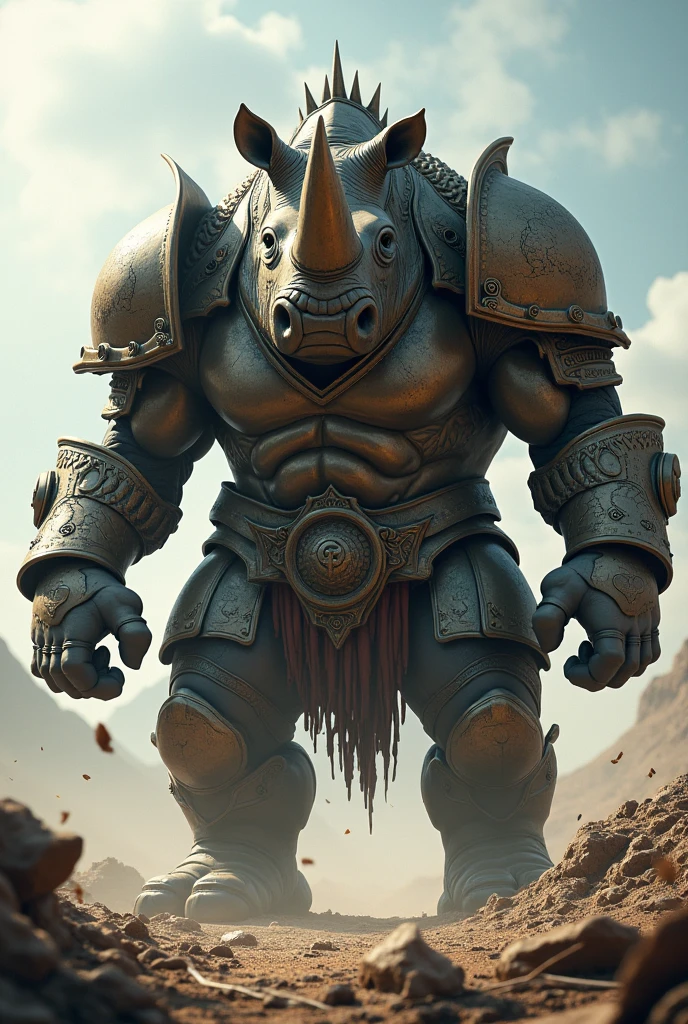 Female rhinoceros with armor and pickaxe