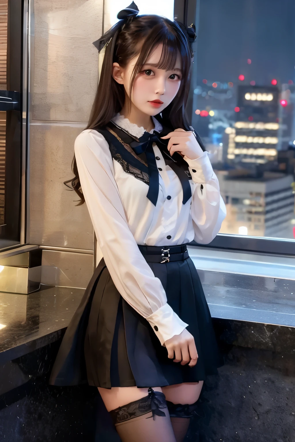 Charming beauties、校服、blouse、flered skirt、Evil Female Executive、Evil Fall、dark、brainwash、panthyhose、lacy fabric、Glossy legs、lipsticks、Evil look、Suspicious look、Hollow eyes、darkened room、Night、wicked、Eat candy、seductiv