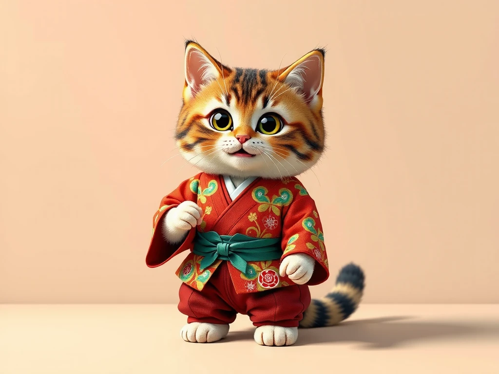 Please create an image of a cute cat dressed as a cheering team wearing a Japanese haori hakama。