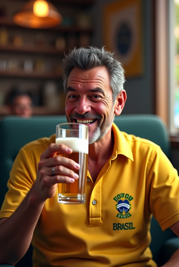 Create the image of Brazil's president Lula drinking beer 