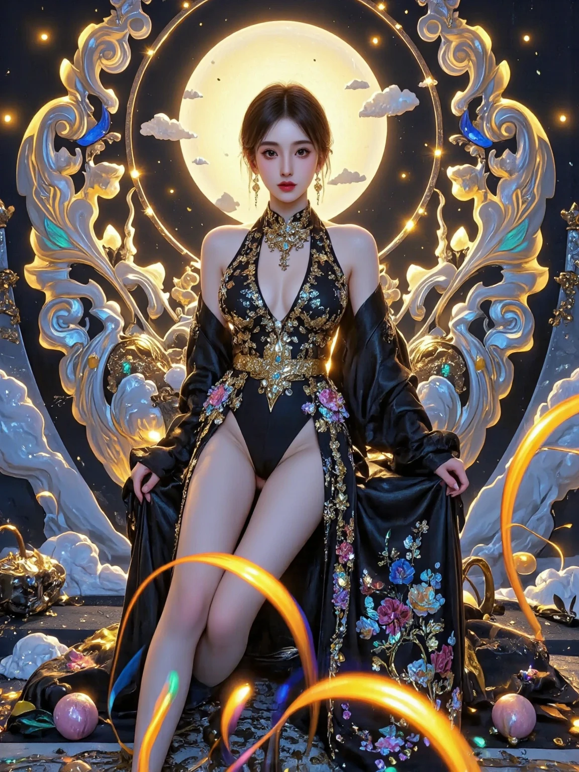 Ultra-detailed CG masterpiece dress royal sister style galactic embellishment Tianxian temperament split cheongsam