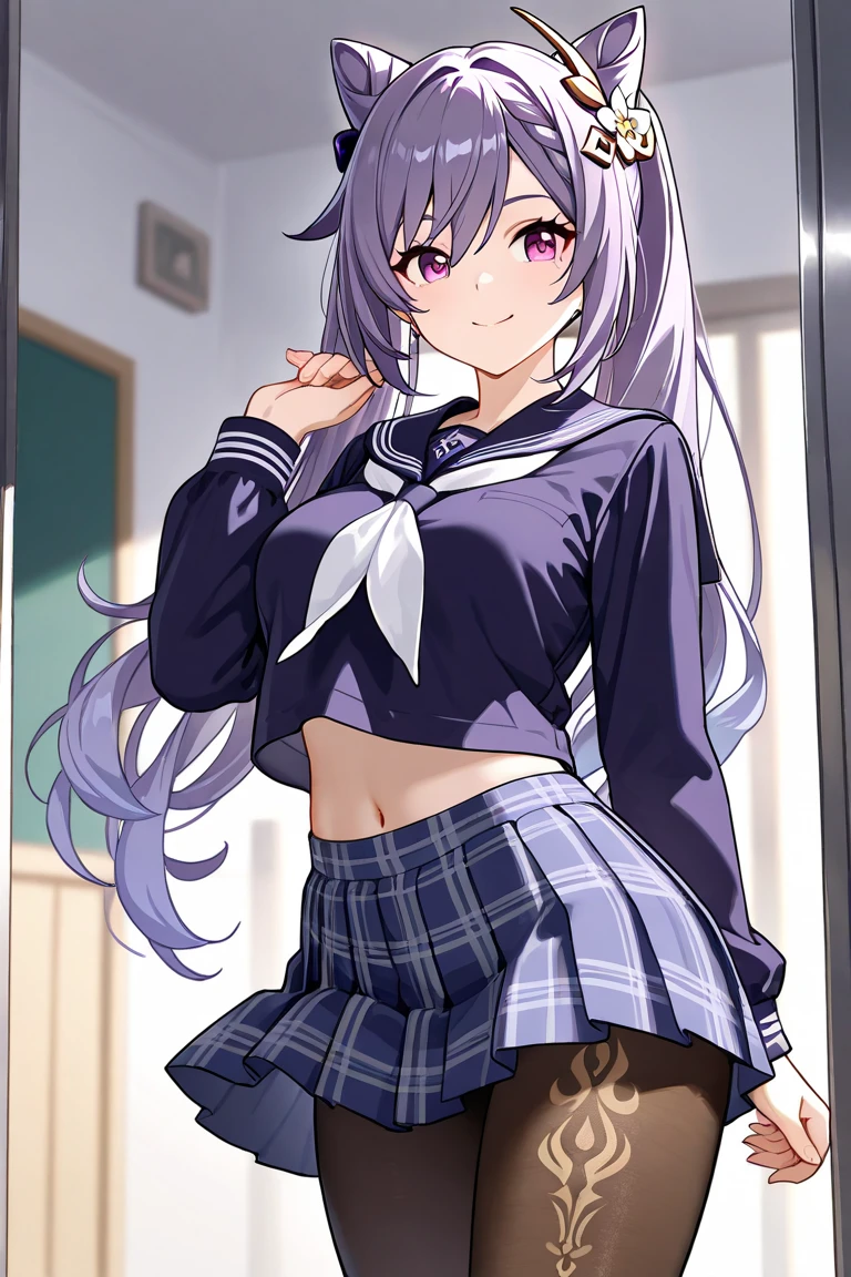 Grinning face,show off,High school girl anime girl.Black Uniform.Light purple bun twin tails,Urinating, Urinating, Urinating, dripping pussy juice,Urinating, Urinating, Urinating, dripping pussy juice,Urinating, Urinating, Urinating, dripping pussy juice,Crowd school classroom,No pants,Character portrait,Place your hands on your hips,belly button