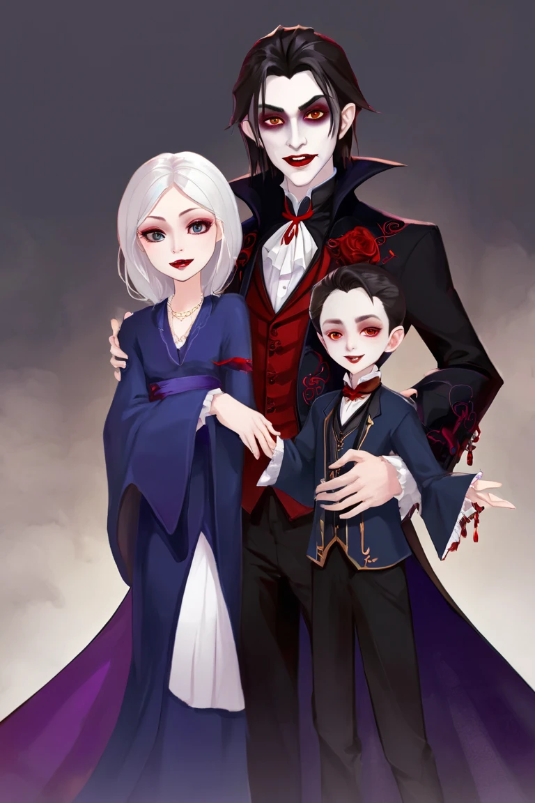 Create a vampire boy with his mother, a mana and another human boy. 