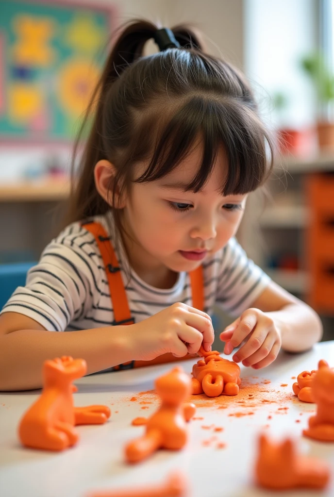 An image of the character carefully assembling a colorful children's table, with vibrant paints and cheerful patterns coming to life.,original,Very swedish! Blue and yellow. Absolutely Scandinavian. Very hot. Very beautiful. , female