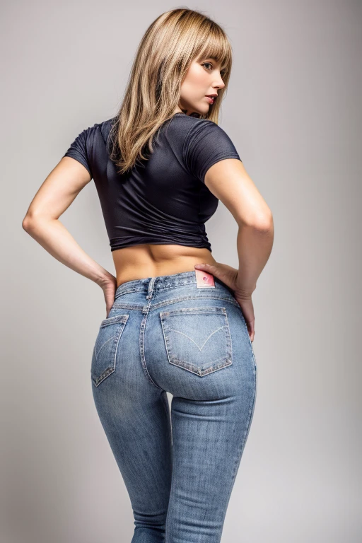 araffes in a white shirt and jeans azul posing for a picture, jeans, 🐎🍑, skinny waist and espesso hips, grosso, jeans apertados, jeans preto extremamente apertado, wearing pants, vestindo roupas simples e justas, espesso thigs, espesso, grande saque, altamente realista, traseiro tonificado, muito, muito realista, jeans azul