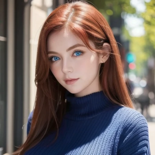 woman,  Big Breasts,  redhead, blue eyes, See-through sweater, Small chin  