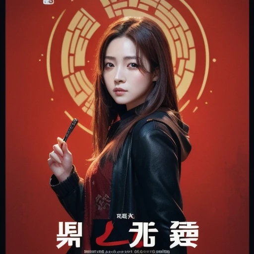 ( best quality ,  movie poster style ), A beautiful woman (One eye is red:1.2),( how to write meaningful Chinese characters:1.1), How to write .