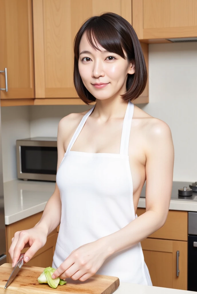 there is a woman standing in a kitchen with a pot and pan, cooking, japanese woman, an asian woman, 40 years old women, in the kitchen, asian woman, asian women, japanese model, korean woman, (38 years old), with large breasts, japanese, 30 years old woman, 3 0 years old woman,nude,wet body,