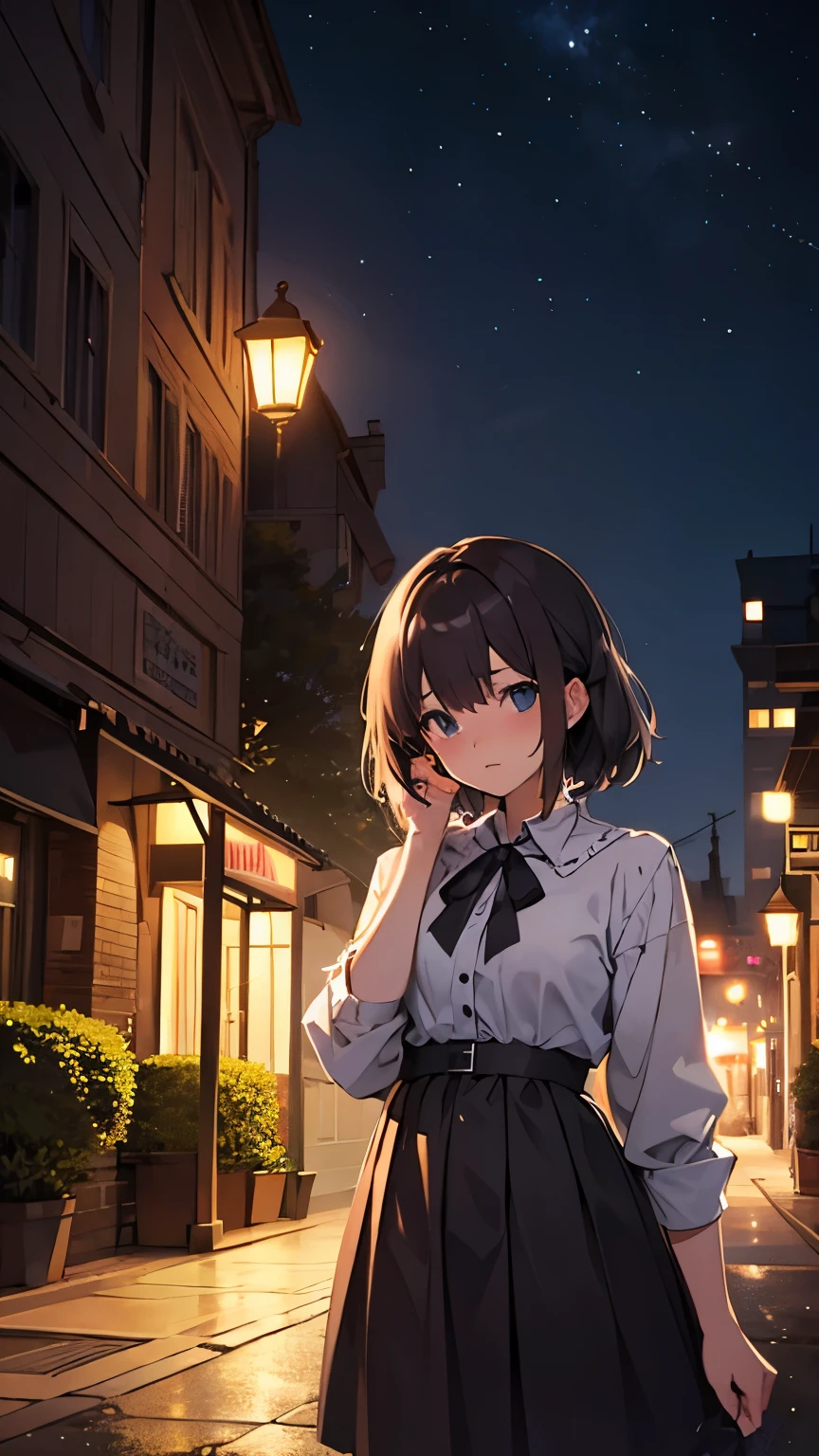 Beautiful CG illustration, shy woman park at night