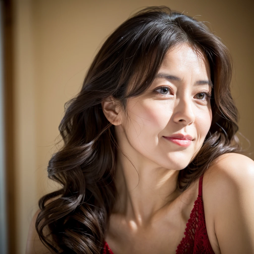 Beautiful mature woman with beautiful wavy long hair, Sexy Mature, Disheveled Hair, She is moaning with pleasure, Red lipstick, Ultra-high resolution,(Realistic:1.4), ((Highest quality)), ((masterpiece)), (be familiar with),