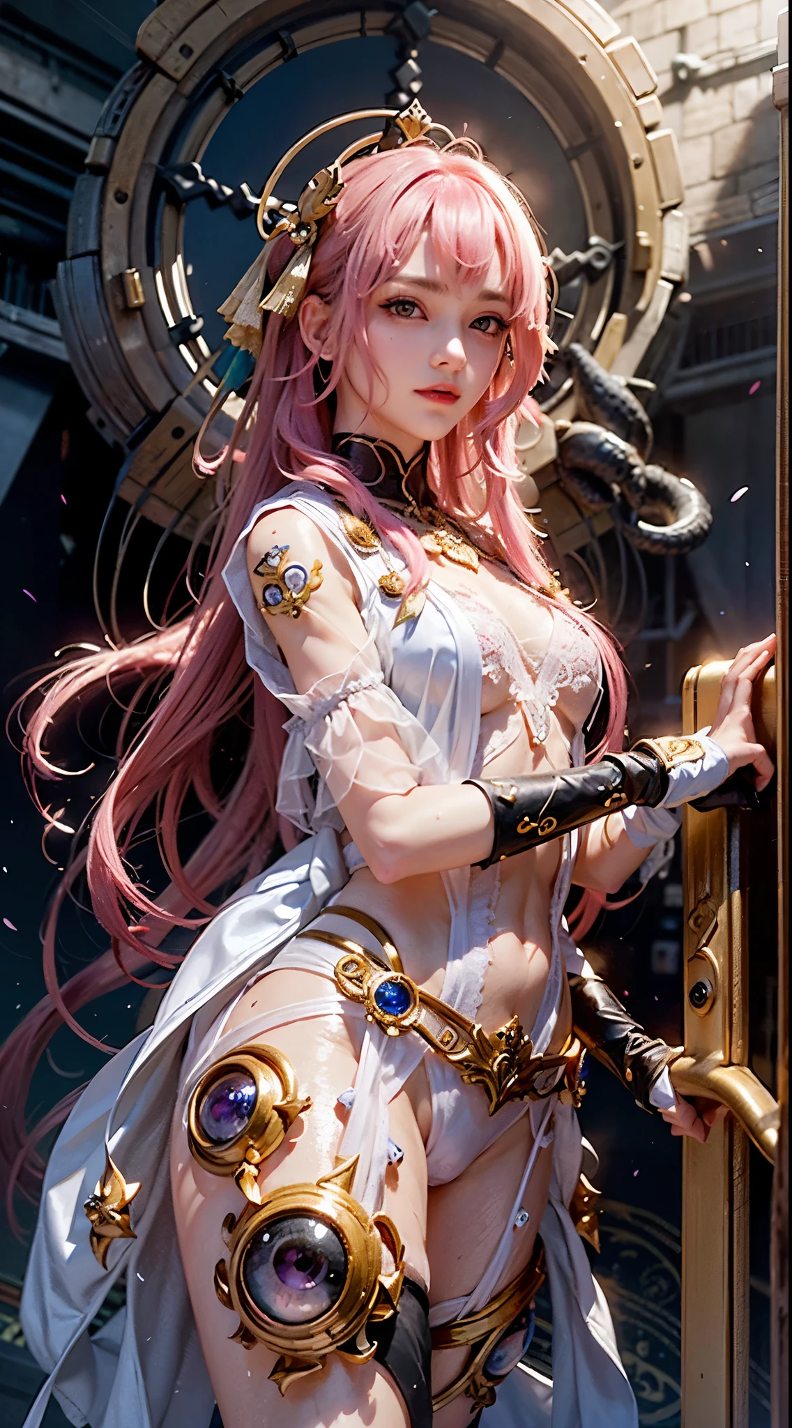 Best Premium Owl, Masterpiece, (Photorealistic:1.4), Virtual Engine,tmasterpiece,Masterpiece,dynamic viewing angle,best qualtiy,8K,particle fx,Light chase,Original,rendering by octane,Highest quality CG wallpaper,1 owl,extreme beautiful,extreme hight detail,Pink hair,double tails,Owl mecha pilot,White tight mech combat suit,Torn clothes,indian style,On mechs,Look ahead
