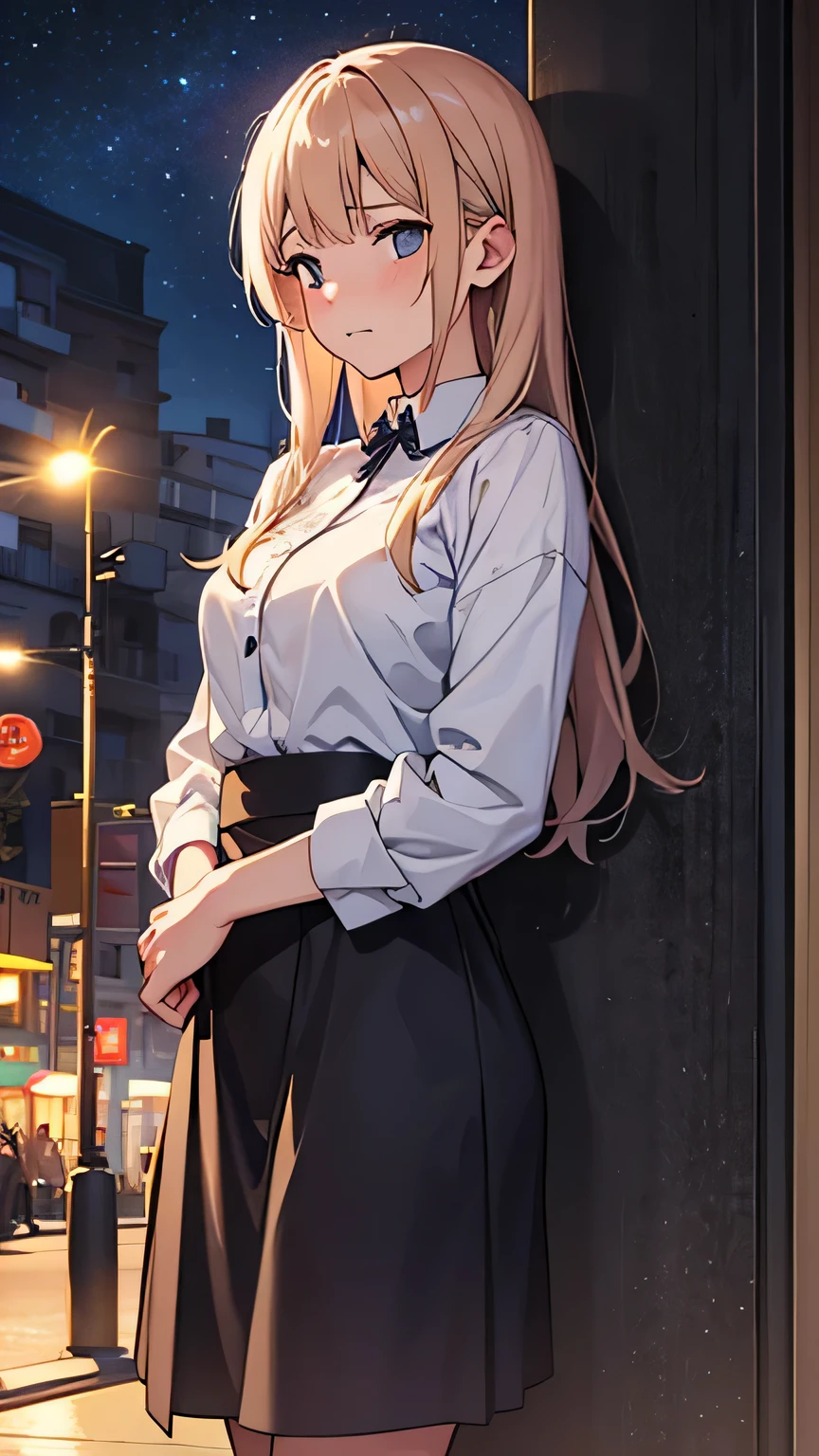 Beautiful CG illustration, shy and impatient woman at park at night