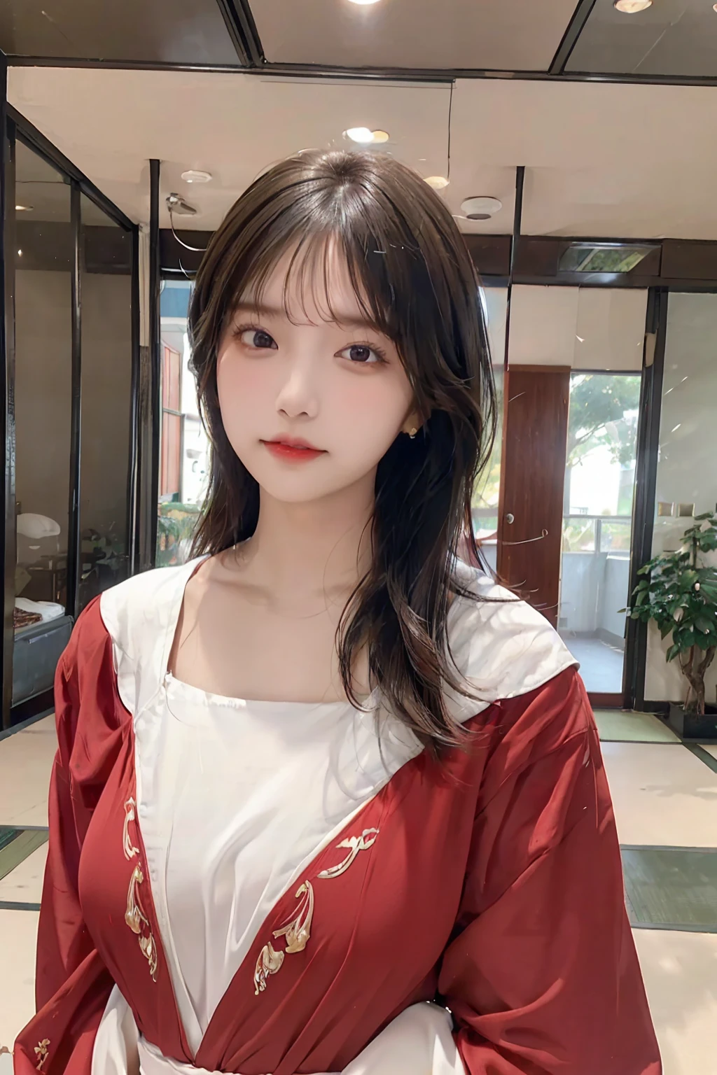 1 girl, beautiful Japanese girl, full body, cute face, pretty face, Amazing Beauty , Red Indian Clothes , (( Ultra High Details 1 .9)),(( super high definition 1 .9)),((super high quality 1 .9)),(Masterpiece)), ( perfect lighting), ( very 1.9)), ultra , deep neckline belly, figure