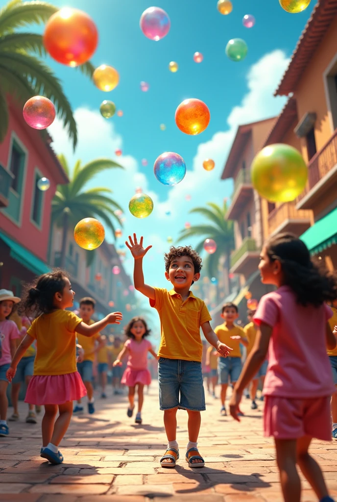 (bright sunlight:1.1),(best quality,4k,8k,highres,masterpiece:1.2),vibrant colors,(realistic,photorealistic,photo-realistic:1.37),(sunlit plaza:1.1),(energetic:1.1),(happy, joyful:1.1),(medium:brightly colored oil painting),(detailed description:1.1),(energetic boy playing),(plaza scene),(energetic boy:1.1),(bustling market),(colorful balloons),(wide-eyed boy with a big smile),(playful atmosphere),(lively background),(children running and laughing in the plaza),(colorful playground equipment),(toys scattered across the plaza),(beautiful cityscape in the distance),(lush green trees),(cobblestone pathways),(authentic atmosphere:1.1),(people enjoying their day),(vivid blue skies),(golden sun rays),(soft shadows),(summertime vibes),(happy crowds),(joyful music in the air),(fun-filled moment),(mixture of cultures and traditions),(attention to details),(energetic boy enjoying his childhood),(carefree attitude),(curiosity)(2 boys playing together),(verdant park),(exciting adventure),(memorable experience),(youthful spirit:1.1),(playful and carefree nature),(sunny day),(giggles and laughter),(merriment:1.1),(lively ambiance).