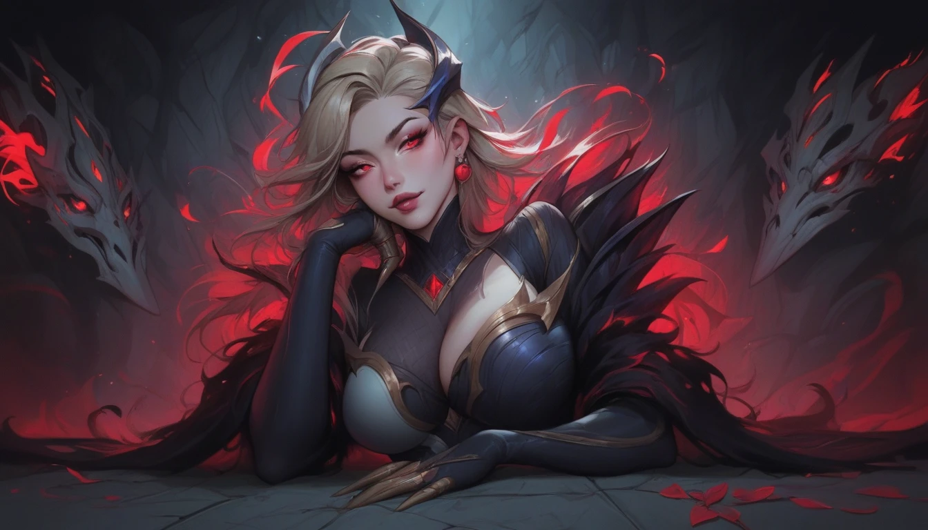 (masterpiece, intricate, highly detailed, beautiful, 8k:1.3)(masterpiece, best quality), intricate details, 1girl, <lora:coven_evelynn:0.8> coven evelynn, ( alpine steppe  :1.3),(photo-realistic,ultra realistic 8k CG:1.2),perfect artwork,delicate pattern(masterpiece: 1.2), (ambient soft lighting: 1.2), beautiful, intricate, highly detailed digital illustration, looking at viewer,   jewelry,  bangs, hair ornament,  dress, red nails, hair between eyes, nail polish, smiling, long shot, dreamlike setting, eerie, beautiful, <lora:LowRA:0.7>