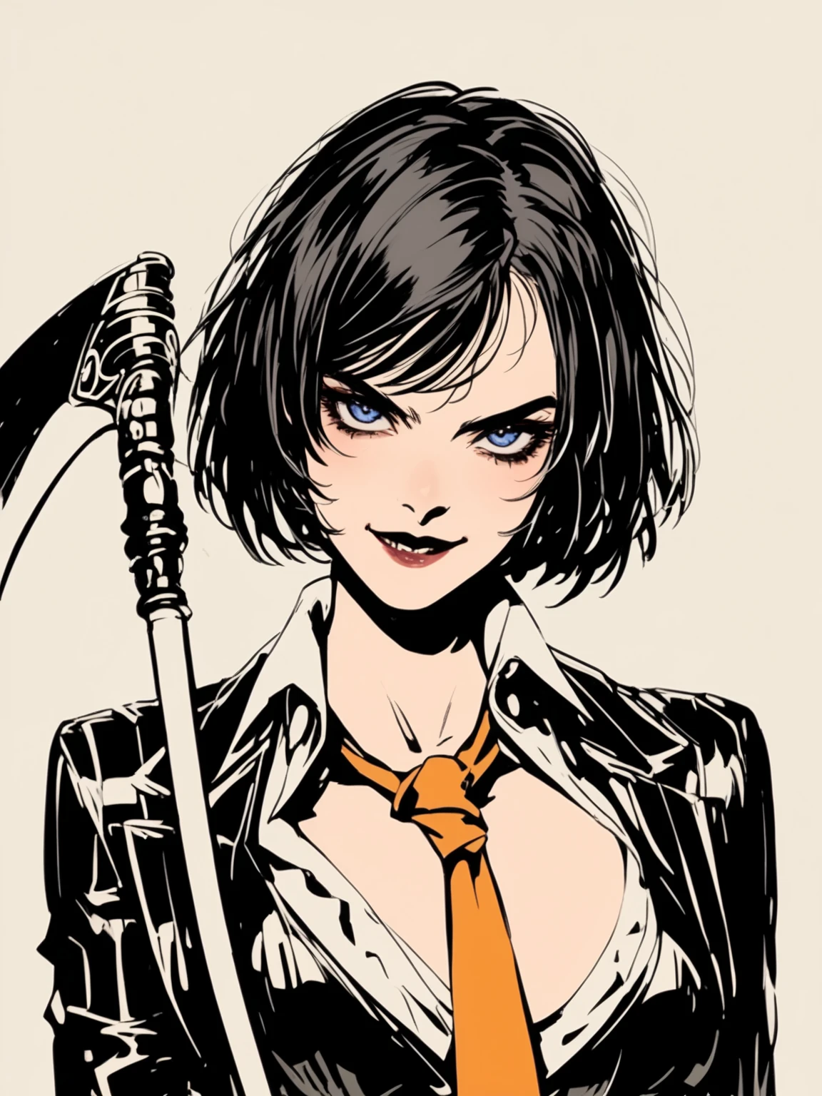 (monochrome):1.9, (greyscale):1.9 (1girl, adult, 26 years old, tall, petite, full body, ginger, (((small breasts))):1.9, (messy hair), black eyeliner, black eyeshadow, black lipstick, gothic background, ,prominent strong freckles, full body freckles, freckles on cheeks, freckles on nose, freckles on shoulders, freckles on chest, freckles on arms, freckles on stomach, onyx gemstone necklace, excited expression, sharp focus, plump stomach, detailed stomach, (((! entire_body covered in dark freckles)))), (anime style), <lora:boichi_manga_style_offset:1>, (boichi manga style), action pose, gantz suit, holding katana