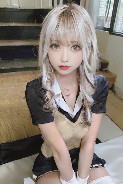 (Mega boobs:1.5), (((Safe and secure、CERO A、All ages、safety sensor、Absolutely safe、sfw:1.5, safety)))、masterpiece、best quality、detailed、ultra quality、extremely detailed、hires、ultra hires、8k, 32k、(Main light at 45 degrees from the front,Fill Light、Soft Backlight、A colour palette to suit your mood、Lighting that matches the mood, Accurate human body、Correct five-finger、RAW Photos、reality: 1.4, Official Art:1.2, Cinema Lighting、Lighting in the space that matches the mood、Detailed Background、Background Blur)、Cute Girls、Teenage Girl、solo、One girl、From head to toe、break、
((Oily skin:1,5)), Oval Face, pore,(Sparkly red glitter gloss eyeliner:1.1, jirai make up:1.2) 、(Colored contact lenses、Lip gloss, Long eyelashes、Jirai Girl, Jirai Type Makeup:1.3)、Long black hair、
break、
(((All of these pajamas are made from super soft fleece material:1.8, Light-colored pajama dress type、Thick white horizontal stripes))),
break、
Big cleavage、Absolute area、Casual love hotels in Japan、indoor、Dark Room:1.5、A cozy apartment room、Messy room、Messy bed、(night:1.5)