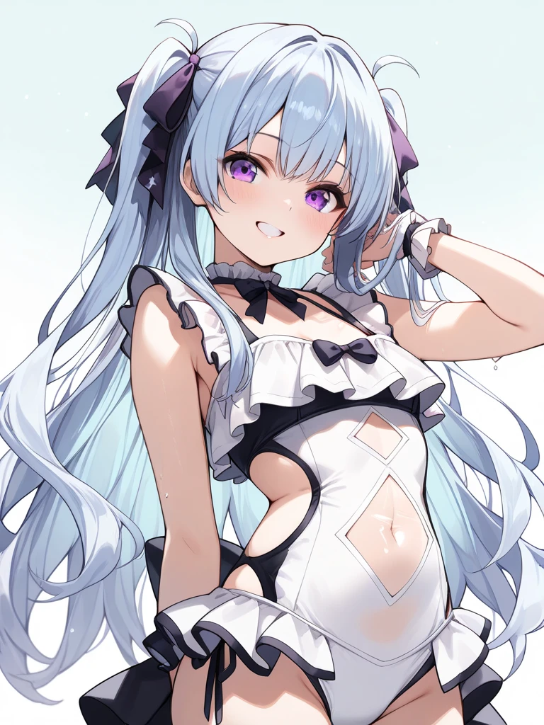 1girl, anime, cute girl, blank background, white background, fantasy, detailed fantasy dress with highlights, beautiful face, beautiful eyes, dark colors, black hair with multicolor streaks, red eye with different color pupil in eye, multicolor eye, medium breasts, slight cleavage, beautiful skin, cute, breast curtains, extremely delicate and beautiful, (beautiful detailed face:1.0), (detailed deep eyes), symmetrical breasts, deep eyes, shiny skin, portrait, slender waist, hips wider than shoulders, thighs, expressionless, young girl, luminous eyes, adorable,(Kpop idol),(aegyo sal:1),(Platinum blonde hair:1),((puffy eye)),Black panty,sexy posture,Superskirt, Ultra-high resolution,Black collar,slim figure, Abdominal y tattoo, womb tattoo,Tight-fitting leg ring,y tattoo on half-body,Bare skin, Armored hand,Hidden fingertips,Hand covered,Arm covered,Fist covered,{{beautiful detailed fingers}}, tufts of hair, moderate beautiful breast:1.0,(masterpiece:1.2), best quality, high-res, HDR, perfect face, intricate armor, delicate blue filigree, intricate filigree, red metalic parts, detailed part, dynamic pose, dynamic lights, cute face, neutral expression, shuimobysim, lotus, hanfu, maxi skirt, dress conservatively 1girl, solo, long blue hair, standing, One lady,14years,((White hair) ,((Normal breasts)), (Shiny purple bodysuit with microskirt),((Fantasy, Moon Night)),High definition RAW color art, Animation,sculptures, Silver Marble Skin, (((Ultra detailed elegant))), Magical atmosphere, Detailed skin, Texture,(Intricately detailed, Fine detail, ultra-detail art), depth of field, Bokeh, Silky Touch, Hyper Detail, Matte Drawing, sparkle background, (purple neon), beautiful eyes, elegant face,