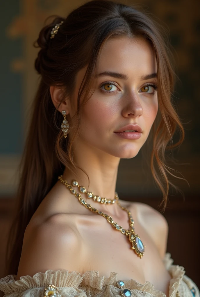 A woman, she has elf ears, long golden brown hair in a neat bun, (((a woman with hair in a neat bun 1.7)))(((very beautiful))), perfect faces, she is in a dark castle, cool palette, body-conscious long black dress with a high collar, gray blue eyes, 8K, slim body, extremely detailed, (high quality, realistic, photorealistic: 1.37), ideal proportions and defined skin, meticulously crafted features, unapproachable beauty, perfection, artistic art, vivid realism, hyper-detailed sculpting, realistic shapes, truly awe-inspiring, impeccable craftsmanship, pure brilliance, ethereal beauty, delicate contours, striking poses, sublime beauty, subtle nuances, dynamic compositions, vibrant colors, perfect lighting, moving expressions, heavenly aura, majestic presence, dreamlike atmosphere, unmatched detailed octane rendering trend on artstation, artistic photography 8k, photorealistic concept art, natural light soft cinematic volumetric, chiaroscuro, award-winning photography, fine art, oil on canvas, beautiful, detailed, intricate, insane