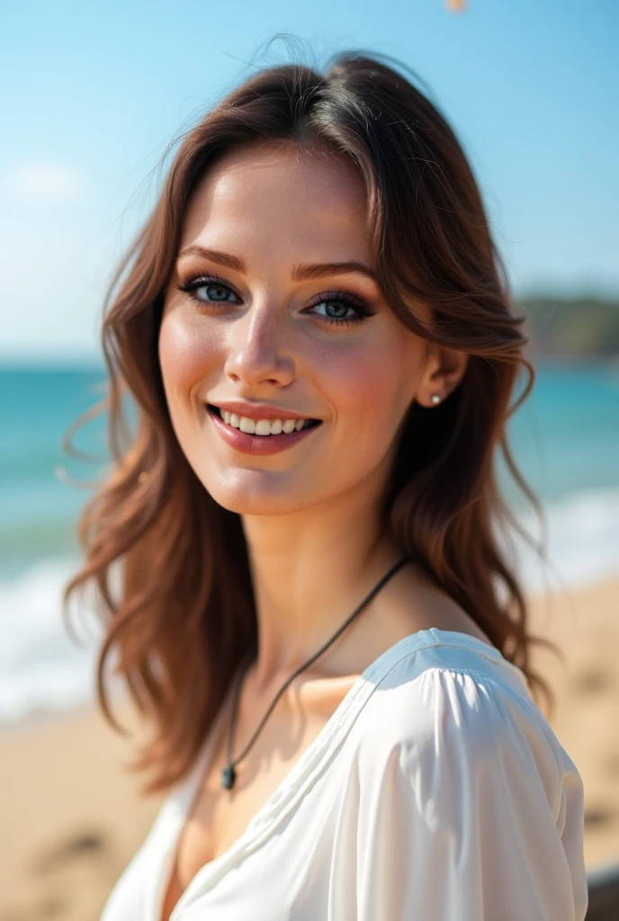 bandeau Bikini, cleavage visible, soft large breasts, smile, Ukrainian Beautiful model, tropical beach, 1 girl with a beautiful face, (Photo 4K:1.1) , (Sharp Focus:1.3), High Detail, Instagram Pattern Pose, confident, slim girl, big tits:1.3, perfect anatomy, perfect symmetry:1.3, perfect face, content, confident, very detailed, and dramatic, Lighting scene, bright lighting, short hair