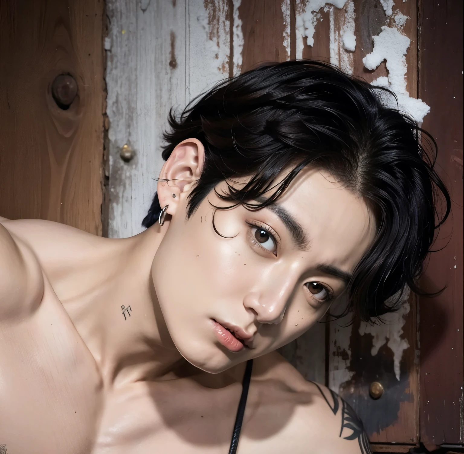 Hombre arafed con un tatuaje en el pecho sosteniendo un cigarrillo., Cai Xu Kun, jinyoung shin, kim doyoung, pintar ulzzang, delicate androgynous prince, aesthetic jinyoung pimple, kim taejin, inspirado en Yanjun Cheng, yanjun chengt, jovencito, handsome japanese demon boy, hyung tae, beautiful androgynous prince, jungkook