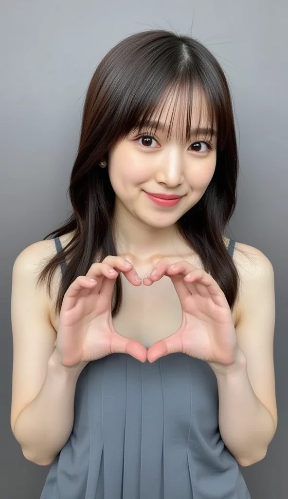      Wear an attractive camisole and pose with your hands in the shape of a heart in front of your chest、  Cute Smile Up、  The background is plain、  HD、細部にわたって HD 